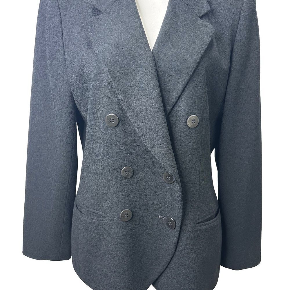 Liz Claiborne Vintage Black Double-Breasted 100% Wool Blazer Size 12P